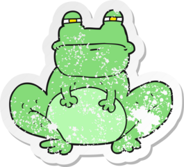 retro distressed sticker of a cartoon frog
