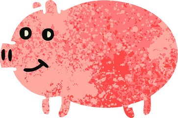 retro illustration style cartoon of a pig