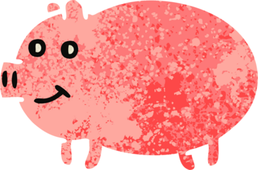 retro illustration style cartoon of a pig