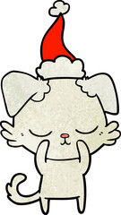 cute hand drawn textured cartoon of a dog wearing santa hat