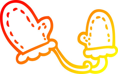 warm gradient line drawing of a cartoon mittens