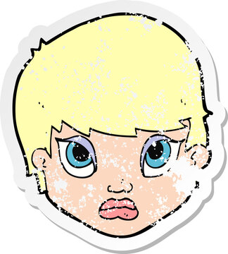 recommend clip art: retro distressed sticker of a cartoon sulking woman