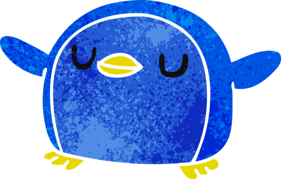 retro cartoon illustration kawaii of a cute penguin