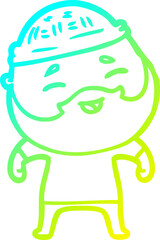 cold gradient line drawing of a cartoon happy bearded man