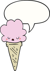 cartoon ice cream with face with speech bubble