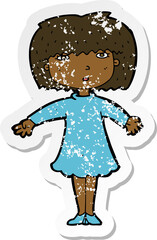 retro distressed sticker of a cartoon surprised woman