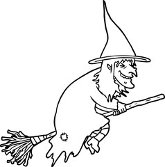cartoon witch on broom