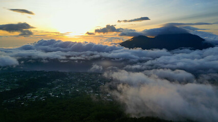 Amazing Aerial Sunrise view from mount Batur - Bali.	