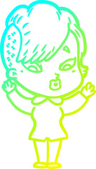 cold gradient line drawing of a cartoon surprised girl