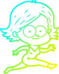 cold gradient line drawing of a happy cartoon girl