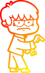 warm gradient line drawing of a annoyed cartoon boy
