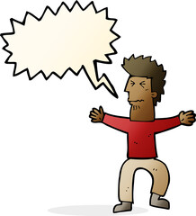 cartoon stressed out man with speech bubble