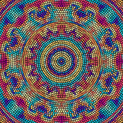 Vector seamless mosaic art pattern. Art background. Mandala image