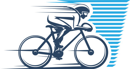 Bicycle cyclist icon, bike cycling race or triathlon sport tour vector sign. Cycling sport icon of bake racer silhouette in speed line, bicycle race athlete competition and bicyclist sport team badge