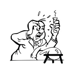 Illustration of a madman holding a bomb in his hand.