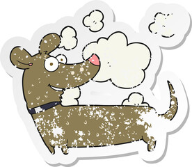 retro distressed sticker of a cartoon happy dog