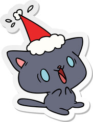 hand drawn christmas sticker cartoon of kawaii cat