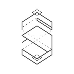 Geometric boho tattoo. Esoteric magic abstract line art symbol, occult alchemy and magic geometric shapes minimal vector sign or boho triangle ornament. Hipster outline tattoo