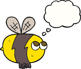 freehand drawn thought bubble cartoon bee