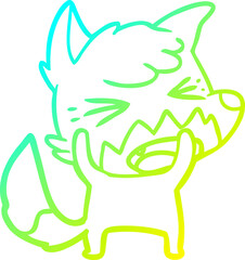 cold gradient line drawing of a angry cartoon fox