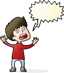 cartoon stressed boy with speech bubble