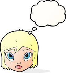 cartoon female face with thought bubble