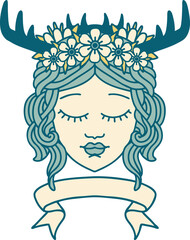 Retro Tattoo Style human druid character with banner