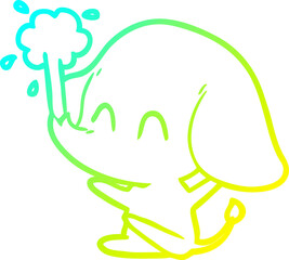 cold gradient line drawing of a cute cartoon elephant spouting water