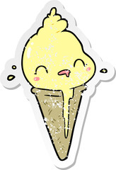 distressed sticker of a cute cartoon ice cream