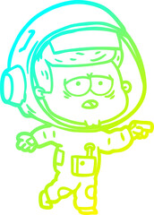 cold gradient line drawing of a cartoon tired astronaut