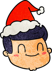 hand drawn textured cartoon of a male face wearing santa hat