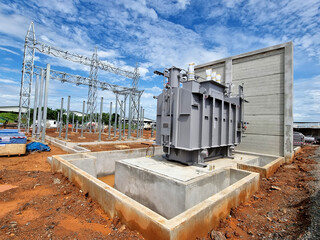 Construction of Substation, Main tank power transformer Installation, the high voltage take-off...