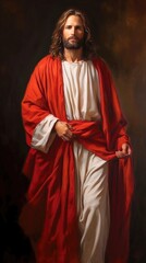 Naklejka premium Oil painting of Jesus of Nazareth silhouette The Son of God The Savior Generative AI Illustration