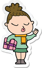 sticker of a cartoon calm woman