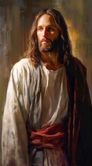Oil painting of Jesus of Nazareth expression The Son of God The Savior Generative AI Illustration