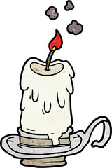 cartoon old spooky candle in candleholder