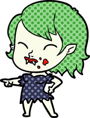 cartoon vampire girl with blood on cheek