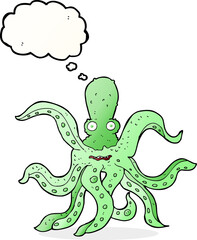 cartoon giant octopus with thought bubble