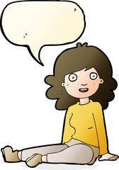 cartoon happy woman with speech bubble
