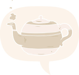 cartoon tea pot with speech bubble in retro style