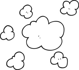 freehand drawn black and white cartoon steam clouds