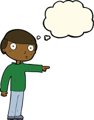 cartoon man pointing with thought bubble