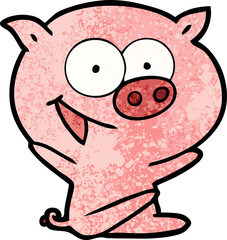 cheerful sitting pig cartoon