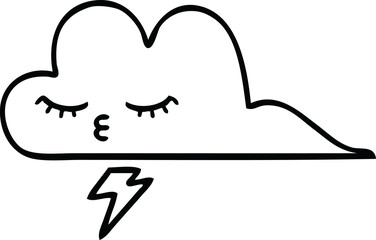line drawing cartoon of a thunder cloud