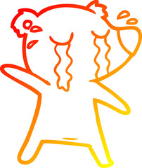 warm gradient line drawing of a cartoon crying bear