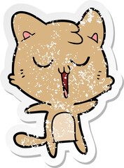 Obraz premium distressed sticker of a cartoon cat singing