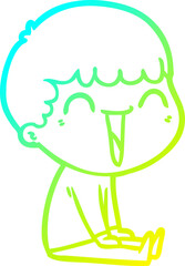 cold gradient line drawing of a cartoon happy man