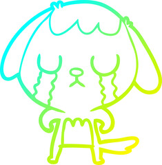 cold gradient line drawing of a cute cartoon dog crying
