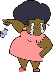 cartoon crying woman dropping handkerchief