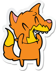 sticker of a laughing fox cartoon